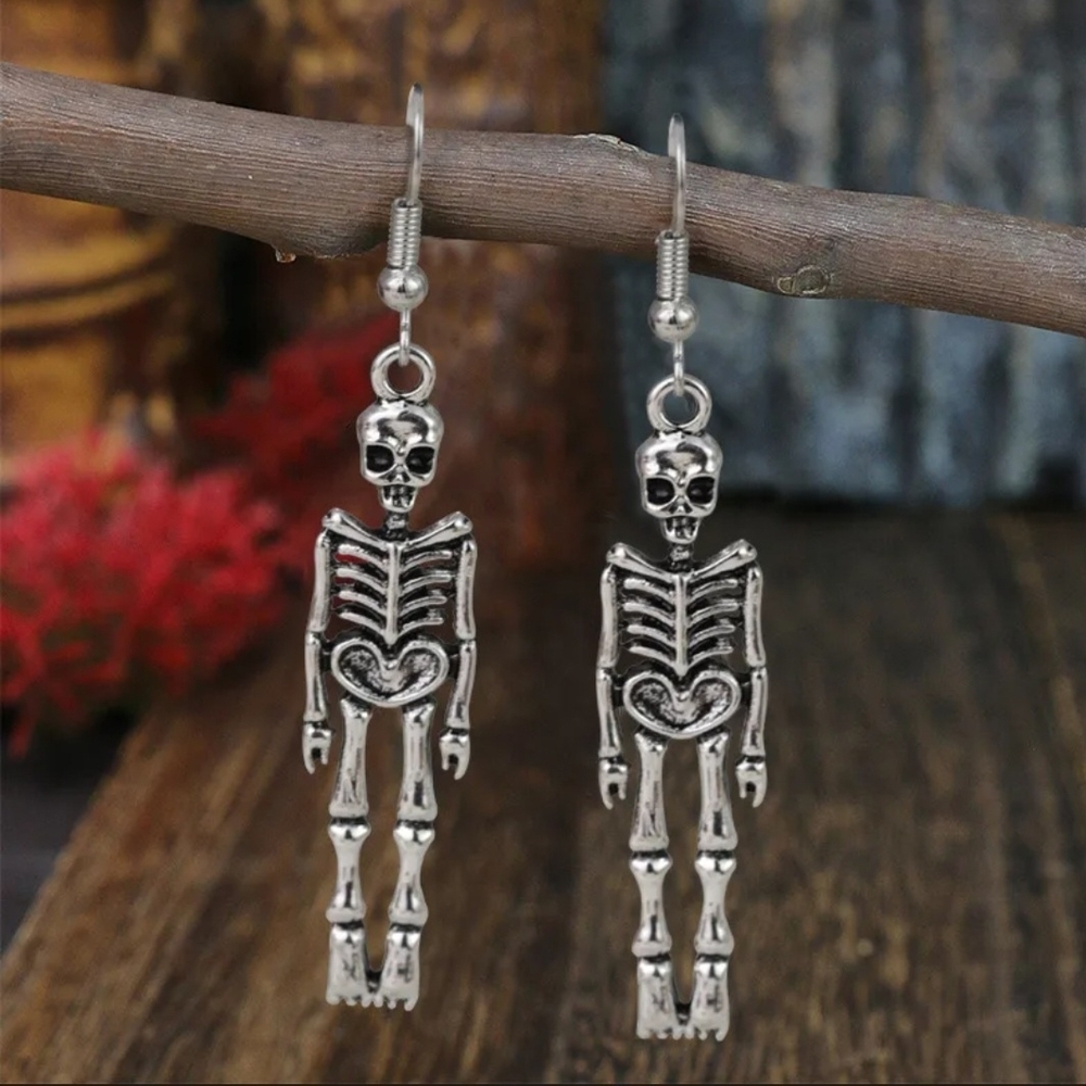 Skeleton Earrings Silver Gothic Dangle